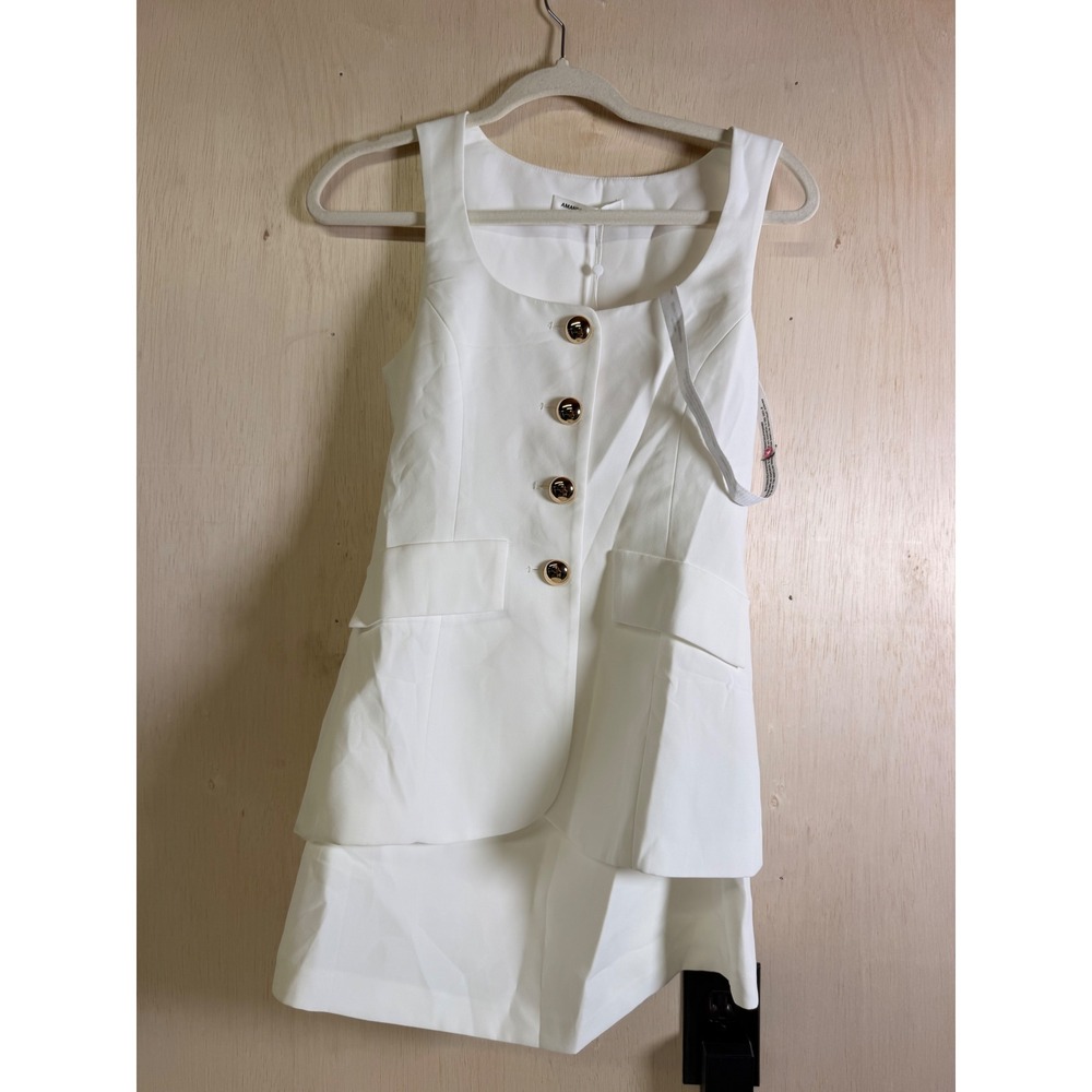 Amanda Uprichard Women XS White NEW Gold Button Blazer Style Sleeveless - Picture 1 of 14